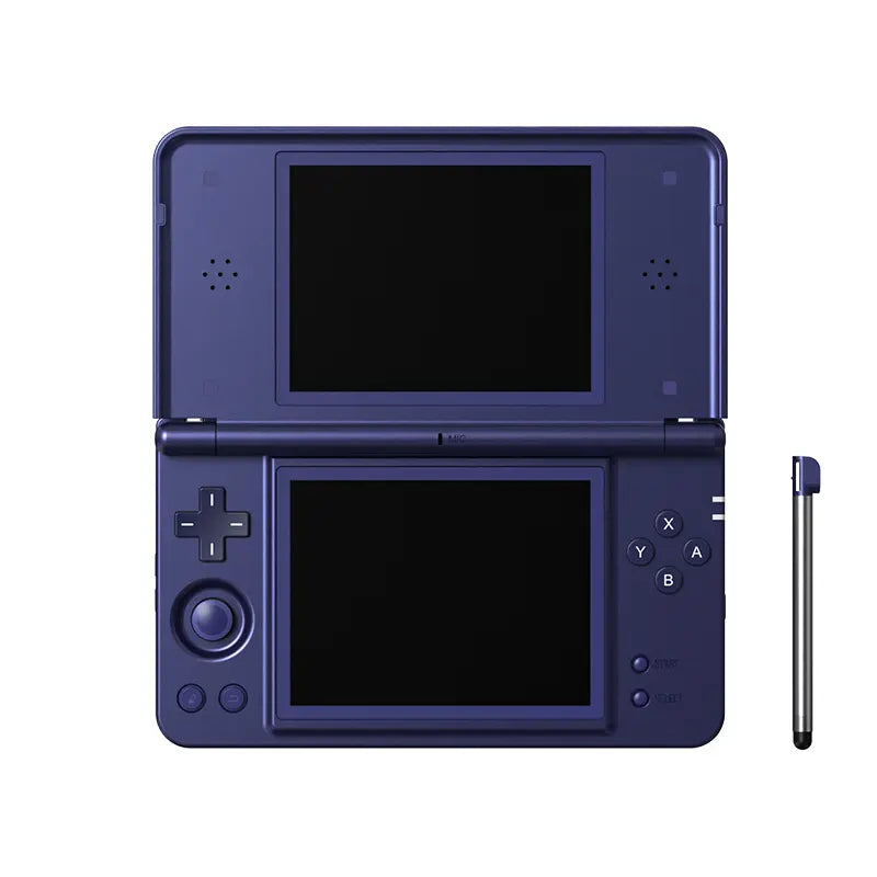 Anbernic RG DS Plus in blue, open, with its stylus